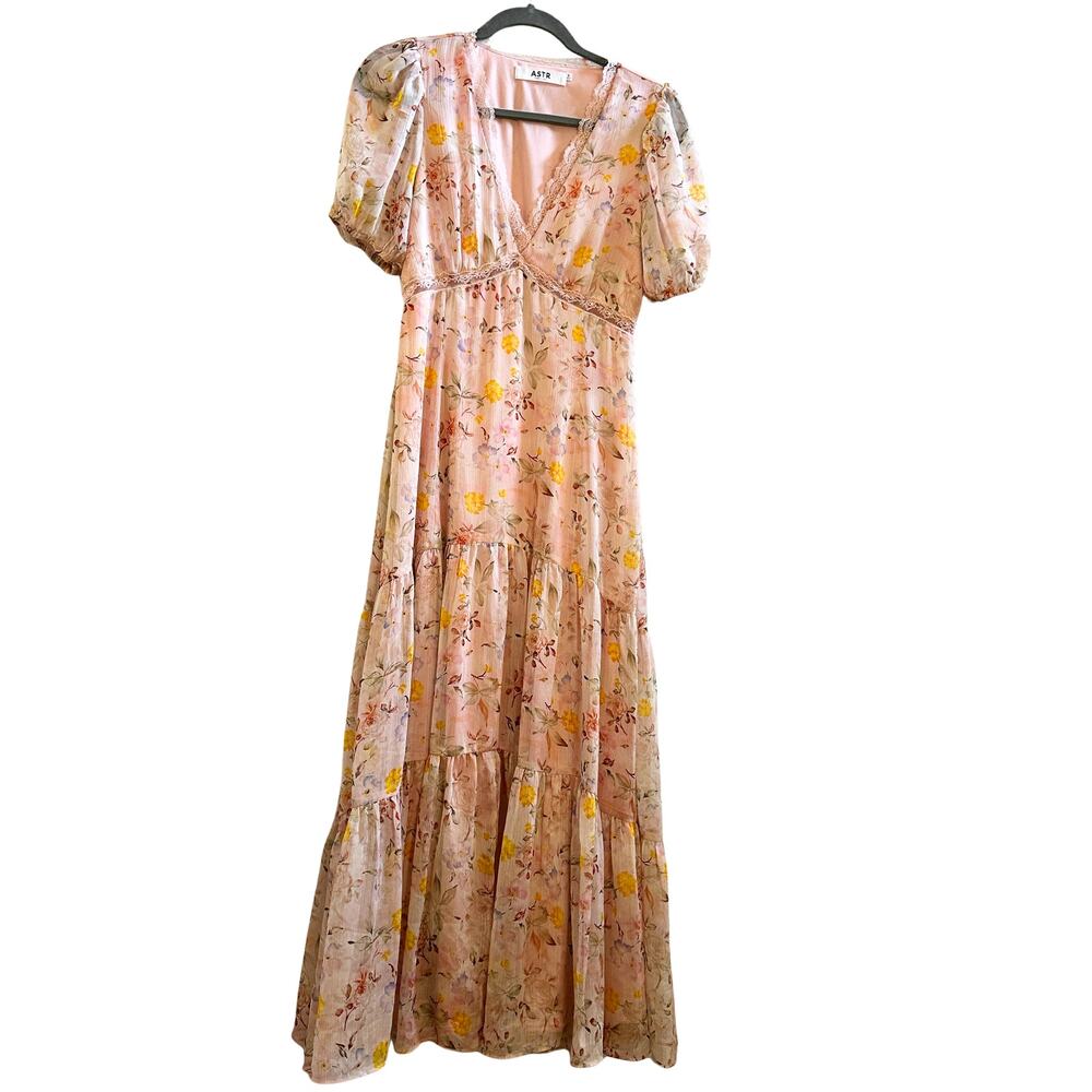ASTR The Label Floral Tiered Maxi Dress Puff Sleeve Cottagecore Small